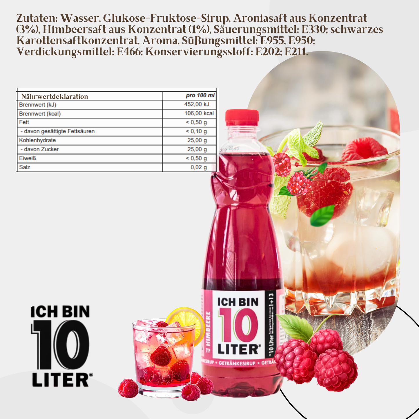 ICH BIN 10 LITER Himbeere Sirup 6 x 0,7l