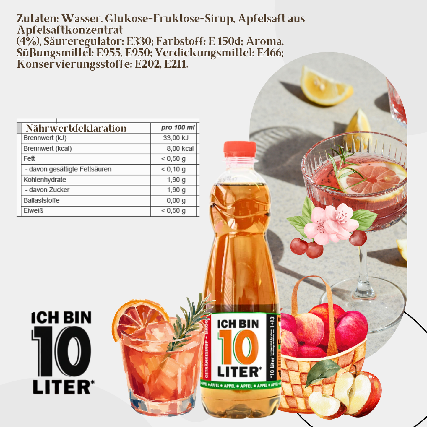 ICH BIN 10 LITER Apfel Sirup 6 x 0,7l